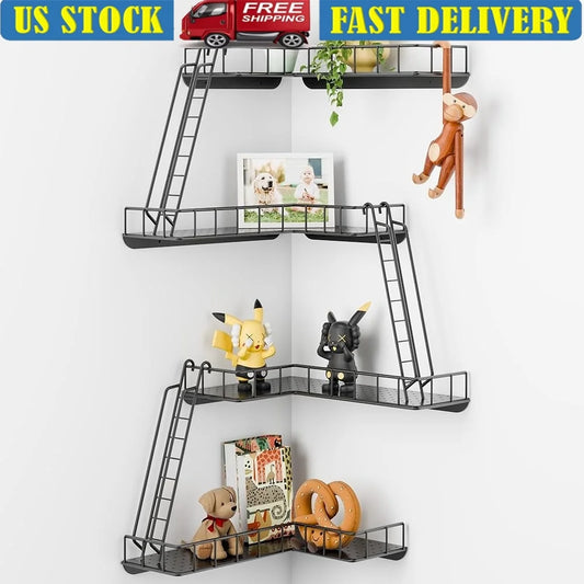 4-Tier Metal Corner Shelf – Fire Escape Style Decorative Storage Rack