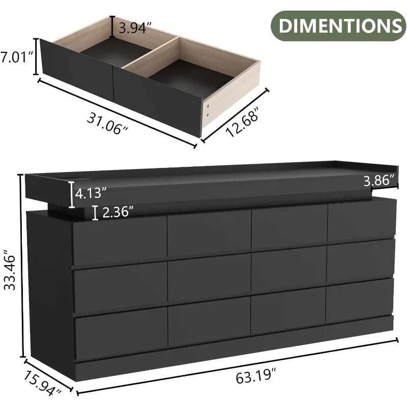 Mid-Century Modern 4 Drawer Wooden Dresser – Boho Storage Cabinet