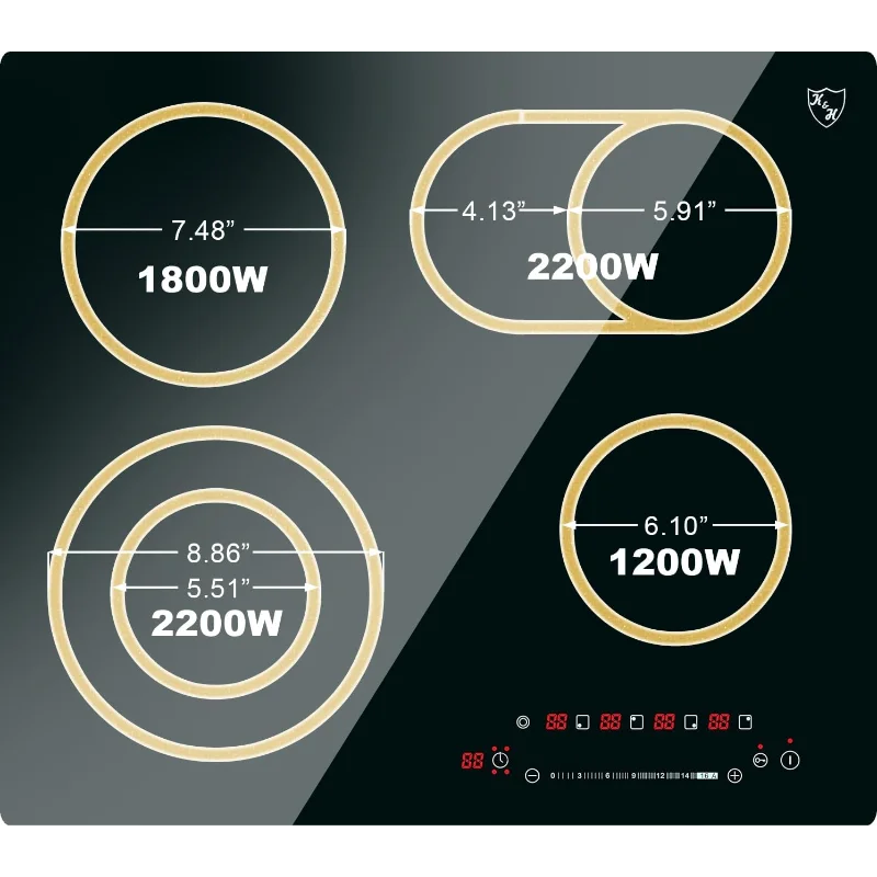 K&H 24" Built-in Electric Cooktop – 4 Burner Radiant Ceramic Stove Top, 7200W, Slider Touch Control (CE24-7206SL)