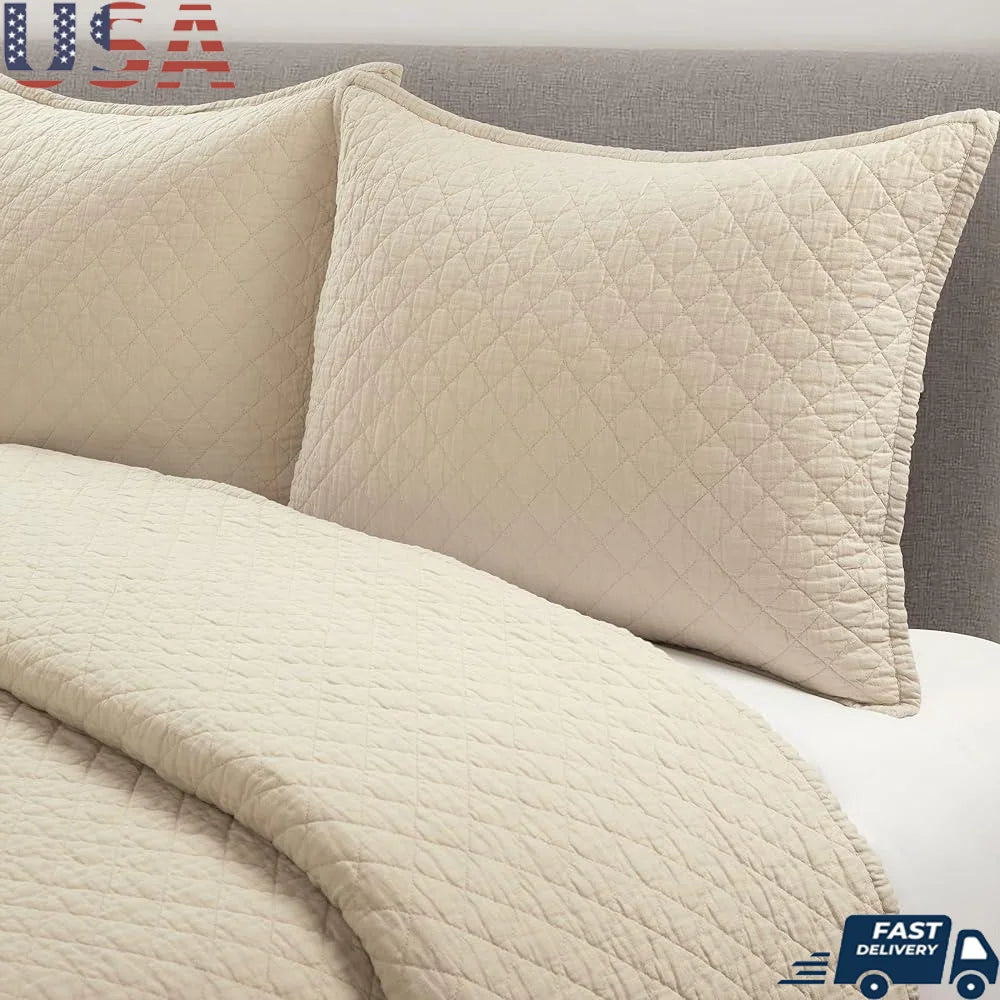 Belgian Flax Linen Cotton Blend Quilt Set – 3-Piece Lightweight & Prewashed