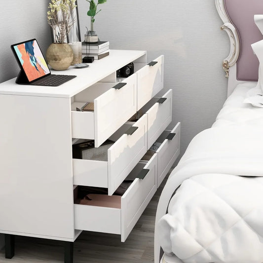 55" White 7-Drawer Dresser – Wooden Storage Chest with Gold Handles