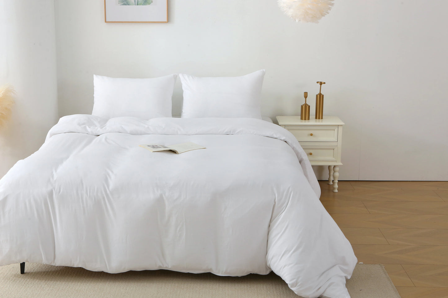 3-Piece Solid White Duvet Cover Set with Pillow Shams – King Size (Comforter Not Included)