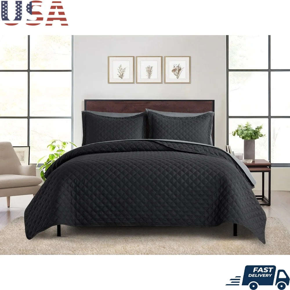 7 Piece King Reversible Quilt Set with Coordinated Sheets Soft Lightweight Bedding Easy Care Eco-Friendly Tote Bag