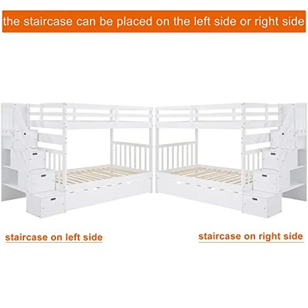 Solid Wood Twin Over Twin/Full Bunk Bed with Trundle, Storage Drawers & Staircase (Left-Side Access)
