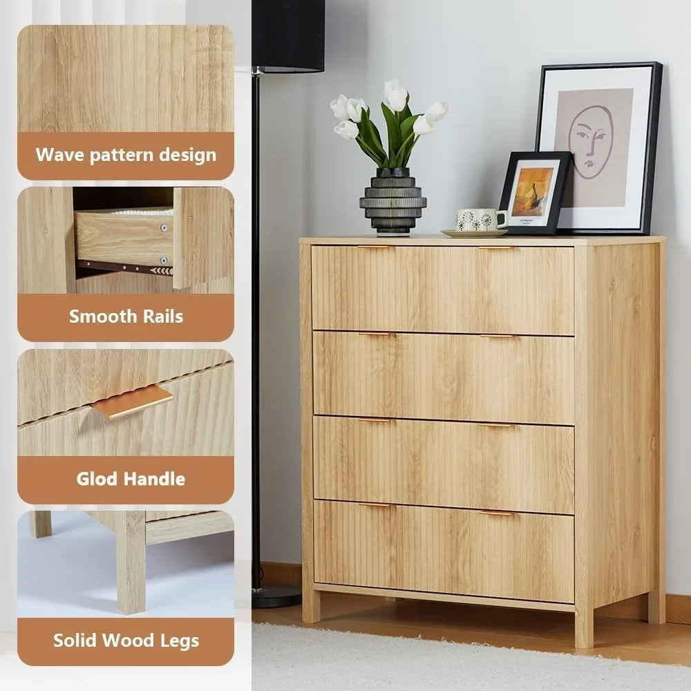 Wide 6 Drawer Light Wood Curved Dresser – Mid-Century Style