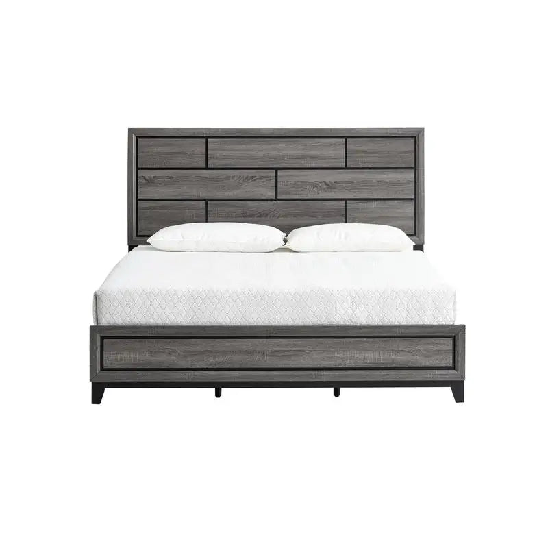 Gray Queen Bed Frame, Stylish Modern Design (Mattress Not Included)