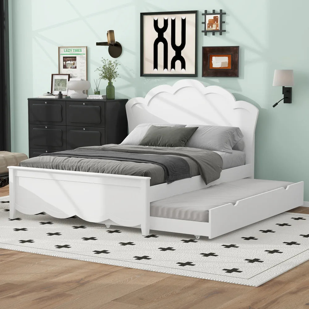 Nordic Luxury Wooden Bed Frame – Queen/Double Size | Minimalist Modern White Bedroom Furniture