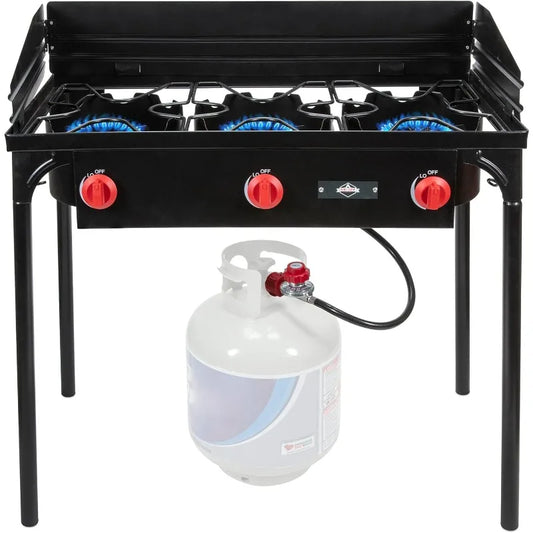 Hike Crew Cast Iron 3-Burner Outdoor Gas Stove – Heavy Duty Propane Cooking Station