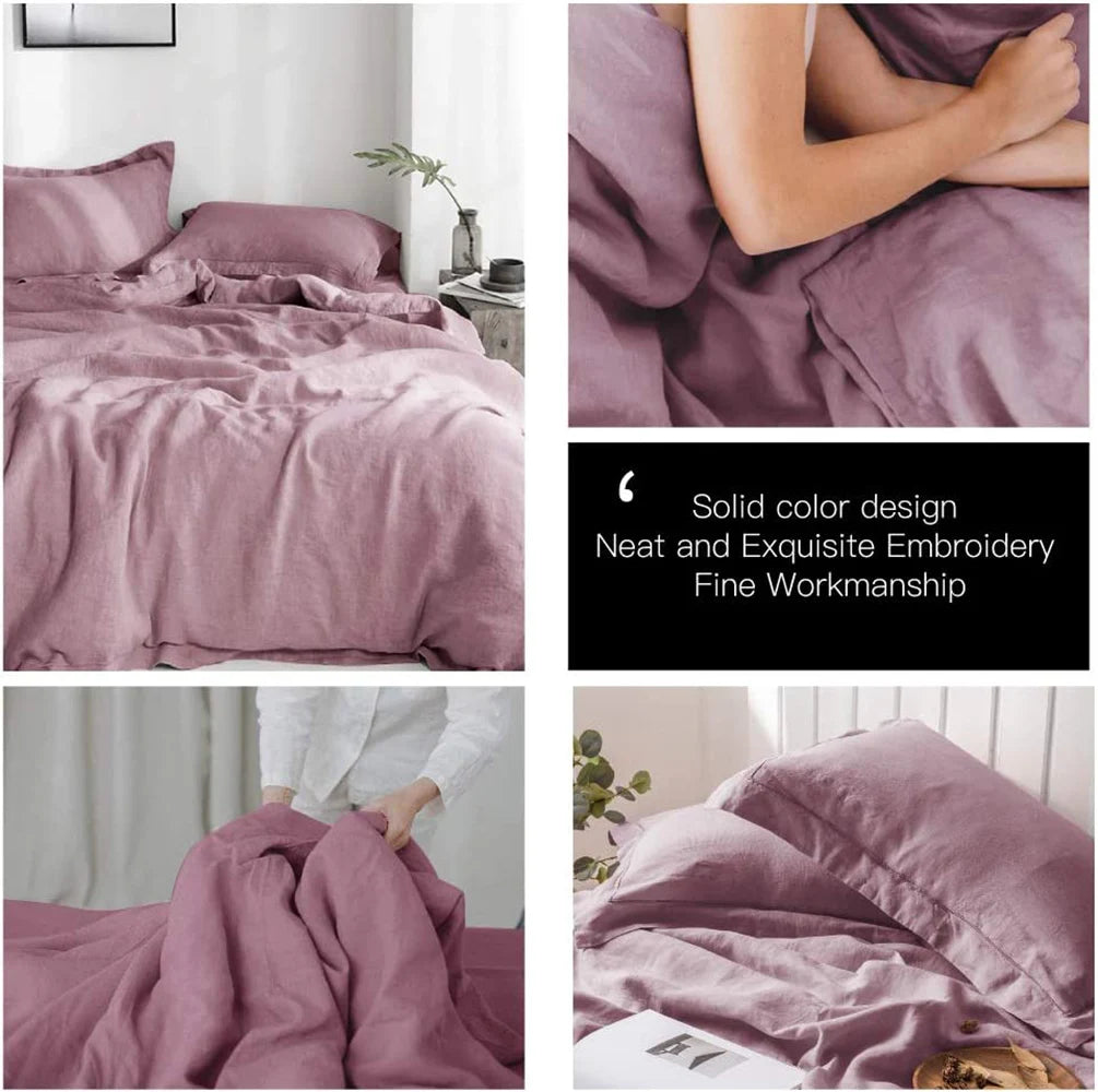 Simple&Opulence 100% Linen Bedding Set – 3-Piece Boho Comforter & Duvet Cover