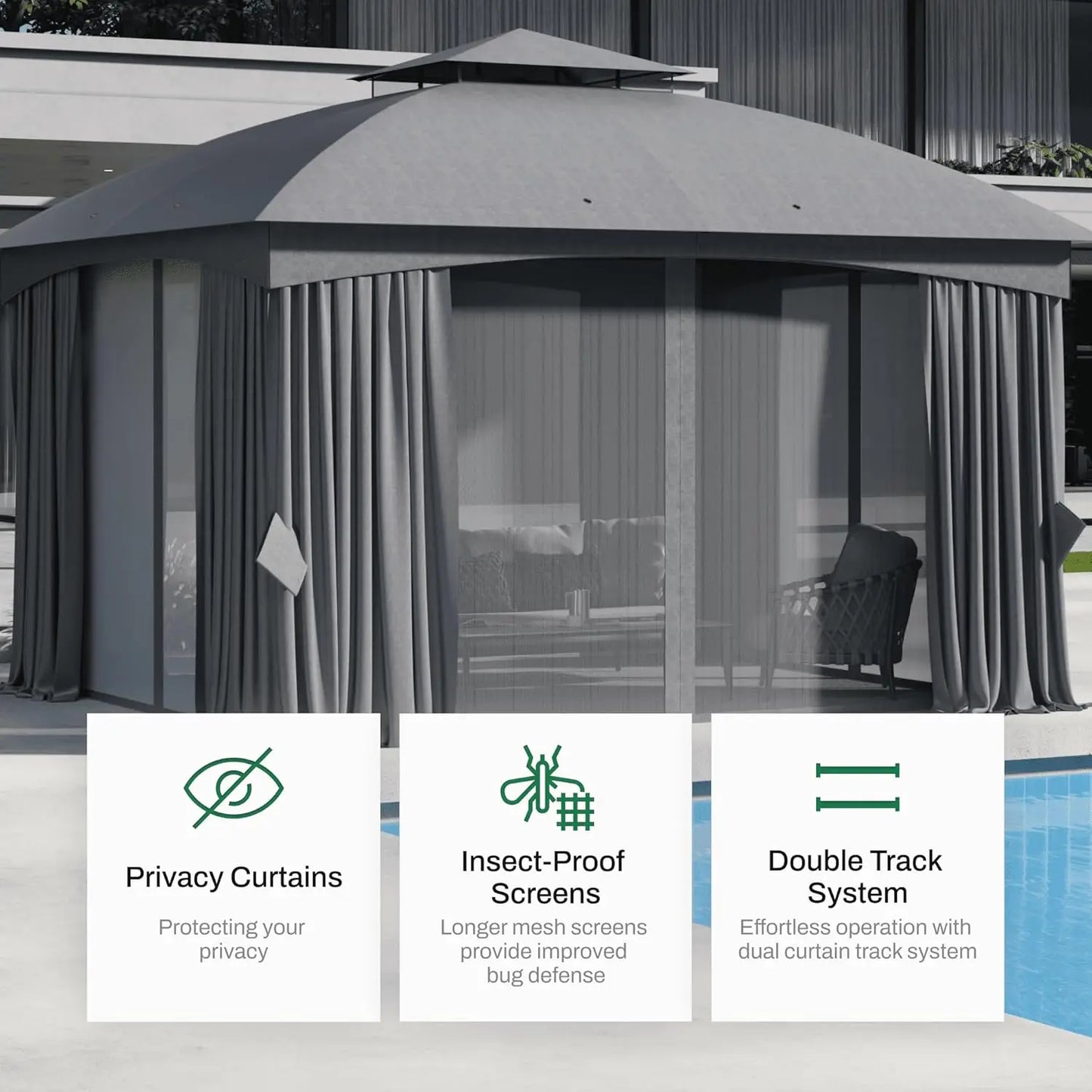 11x13 Ft Heavy-Duty Outdoor Gazebo, Double Roof Pavilion with Galvanized Steel Frame