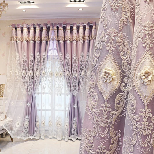 Luxury Vintage Embroidered Curtains – Dual-Layer Elegant Window Drapes