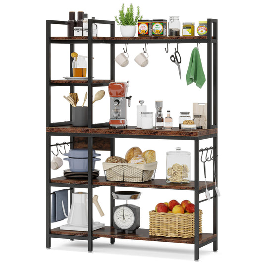 Tribesigns 5-Tier Kitchen Baker’s Rack – 43" Microwave Stand with Storage & Hooks