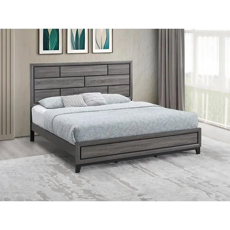 Gray Queen Bed Frame, Stylish Modern Design (Mattress Not Included)