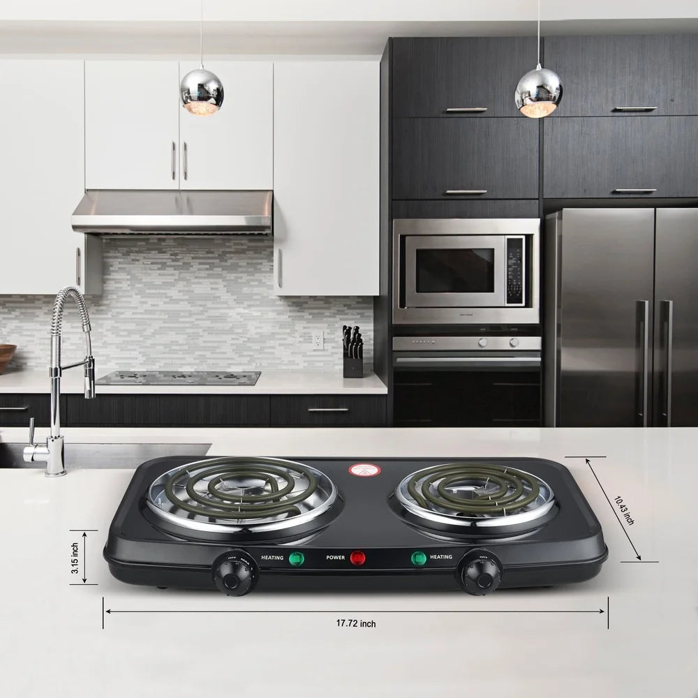 Portable Double Burner Hot Plate – 1800W Electric Stove, Adjustable Temperature