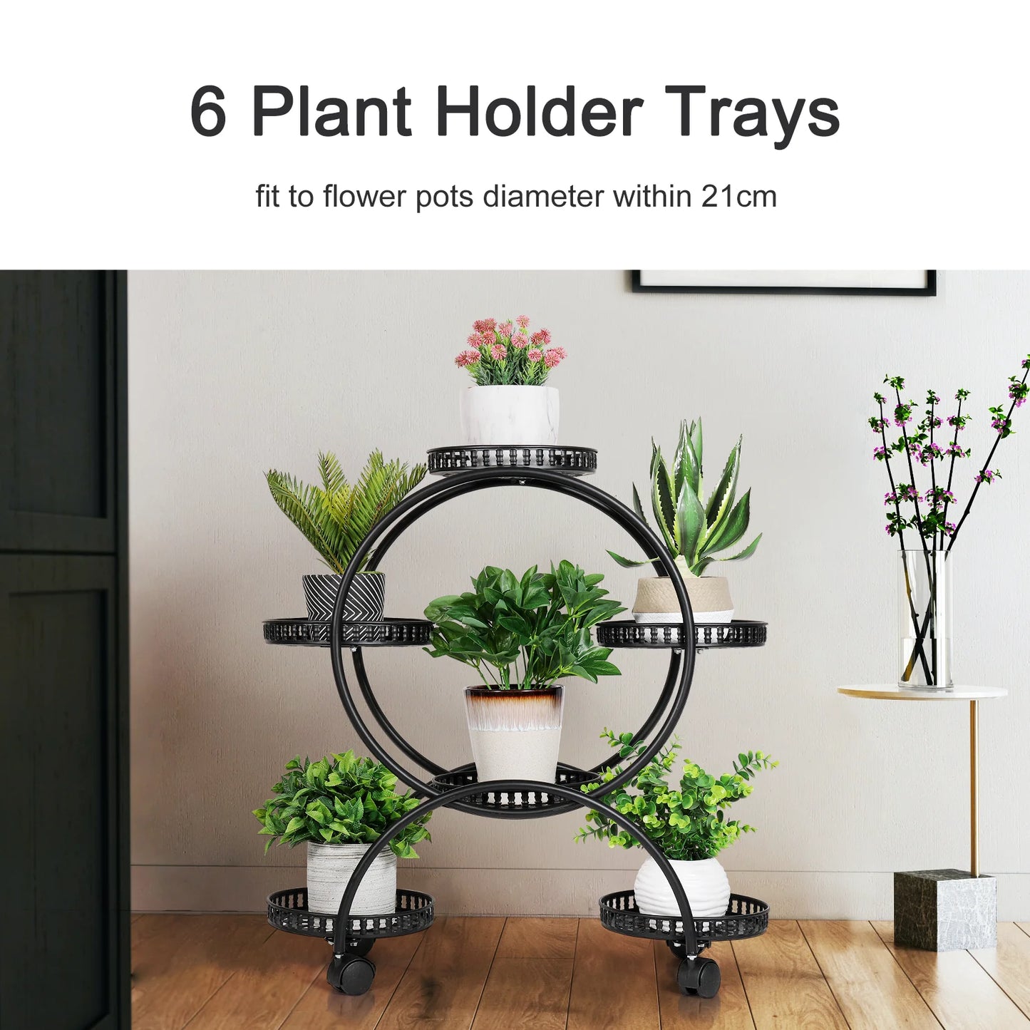 Rolling Metal Plant Stand Flower Storage Shelf Holder with Lockable Wheels