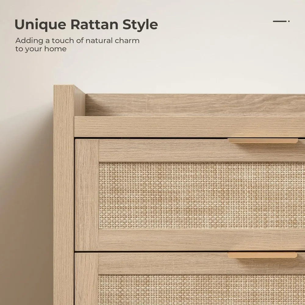 Tall Boho Rattan 5-Drawer Dresser – Bedroom & Closet Storage Chest