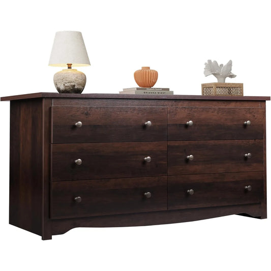 Wooden 6-Drawer Wide Dresser – Modern Chest & Closet Organizer