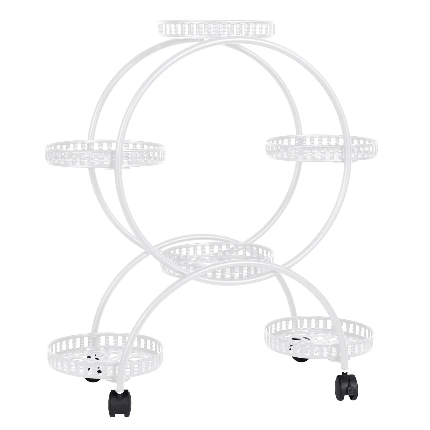 Rolling Metal Plant Stand Flower Storage Shelf Holder with Lockable Wheels