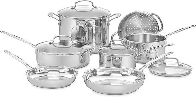 Cuisinart Chef's Classic 11-Piece Stainless Steel Cookware Set – Durable Pots & Pans with Glass Lids, 77-11G