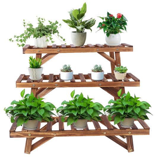 3-Tier Wood Ladder Shelf – Corner Plant Stand, Indoor/Outdoor Flower Pot Rack