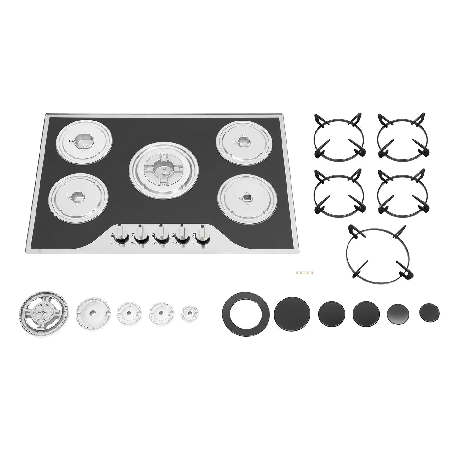 5-Burner Gas Cooktop – Built-in Tempered Glass Stove, Dual Fuel LPG/NG Countertop Cooker for Kitchen or RV