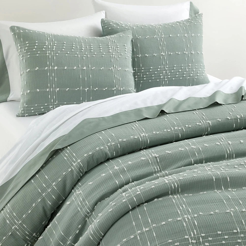 7 Piece Green Plaid Bed in a Bag Comforter Set with Sheets Queen Soft Breathable Hypoallergenic Bedding Ensemble Year Round