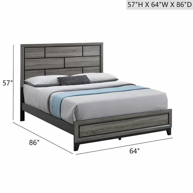 Gray Queen Bed Frame, Stylish Modern Design (Mattress Not Included)