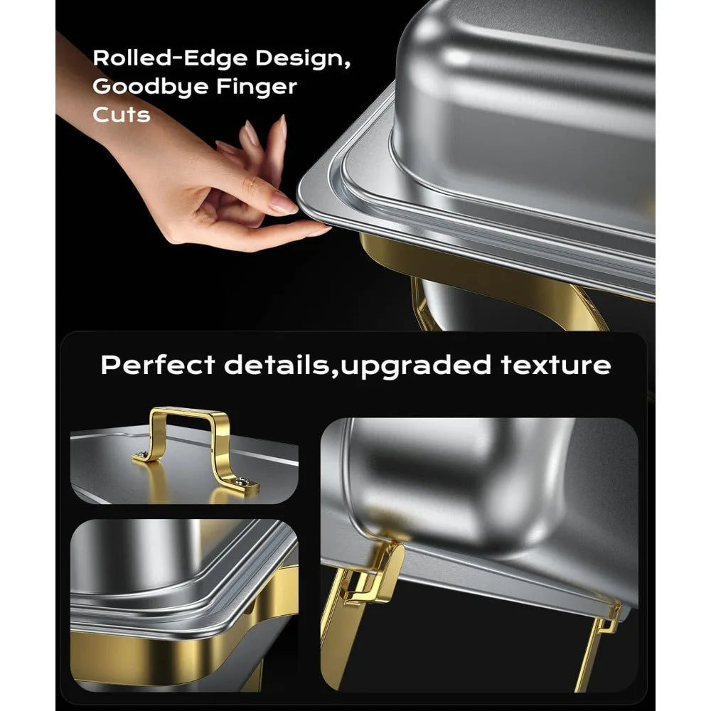 Chafing Dishes for Buffet Set – 4 Pack, 9QT Stainless Steel Chafing Dish with Elegant Gold & Silver Accents