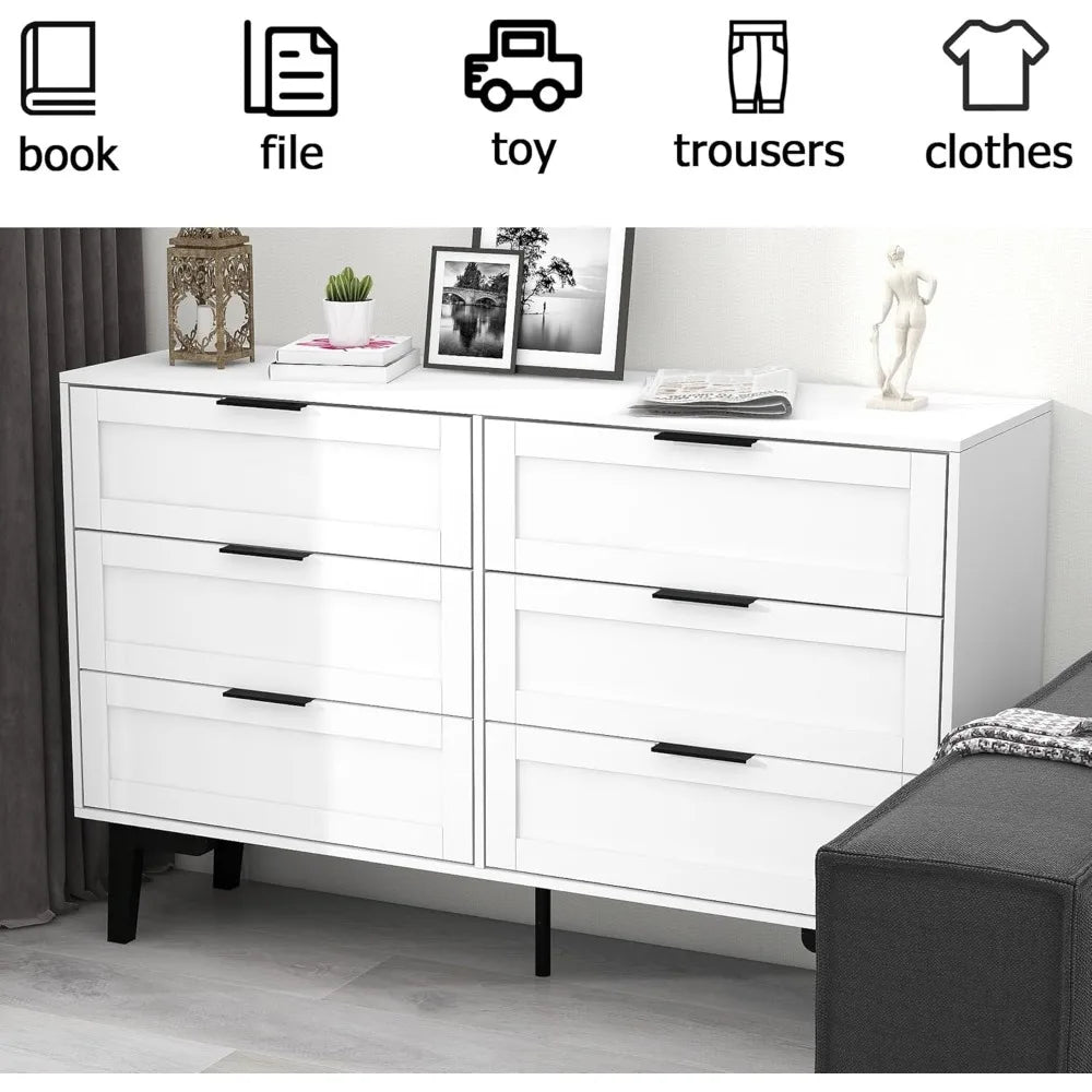 55" White 7-Drawer Dresser – Wooden Storage Chest with Gold Handles
