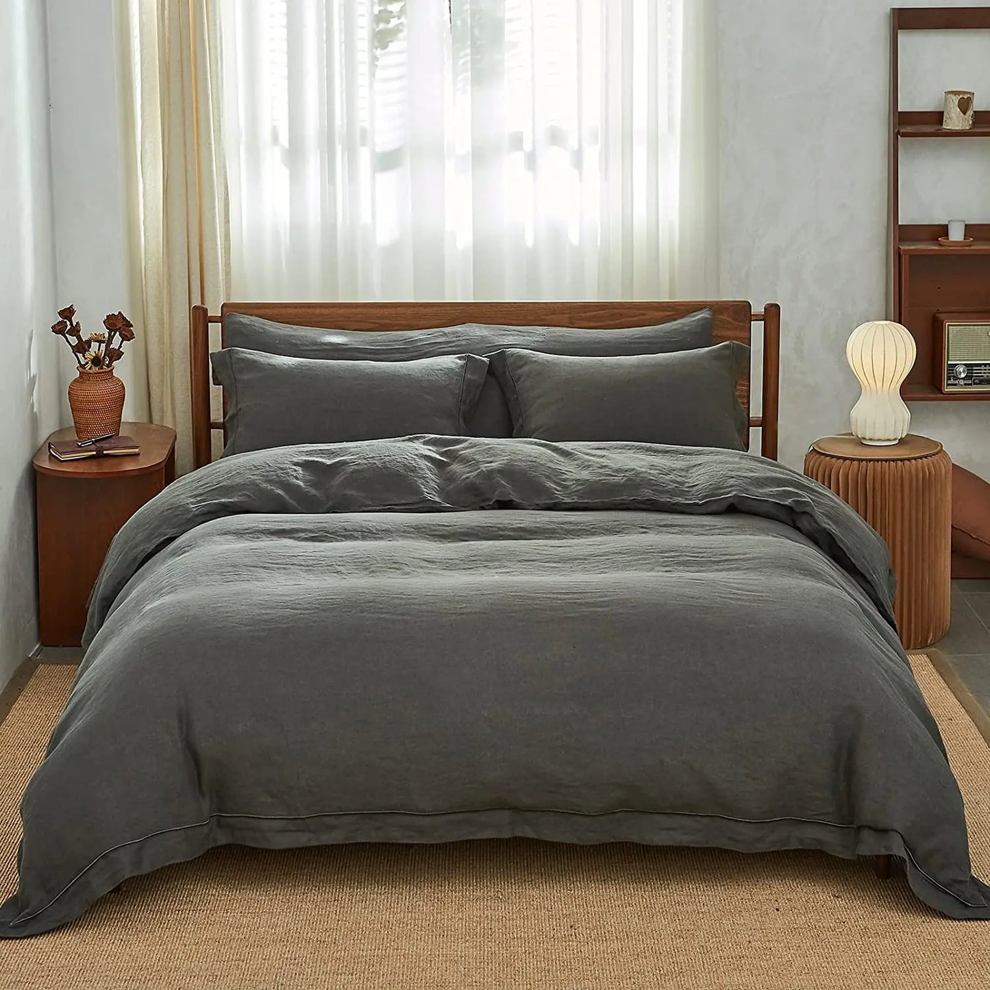 Simple&Opulence 100% Linen Bedding Set – 3-Piece Boho Comforter & Duvet Cover