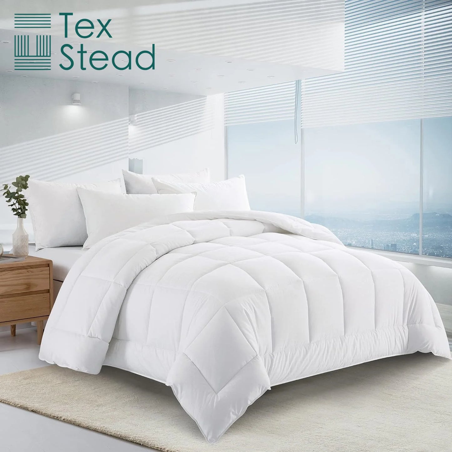 Tex Stead All-Season Down Alternative Comforter – Queen Size Duvet Insert with Corner Tabs, Hotel Collection Bedding