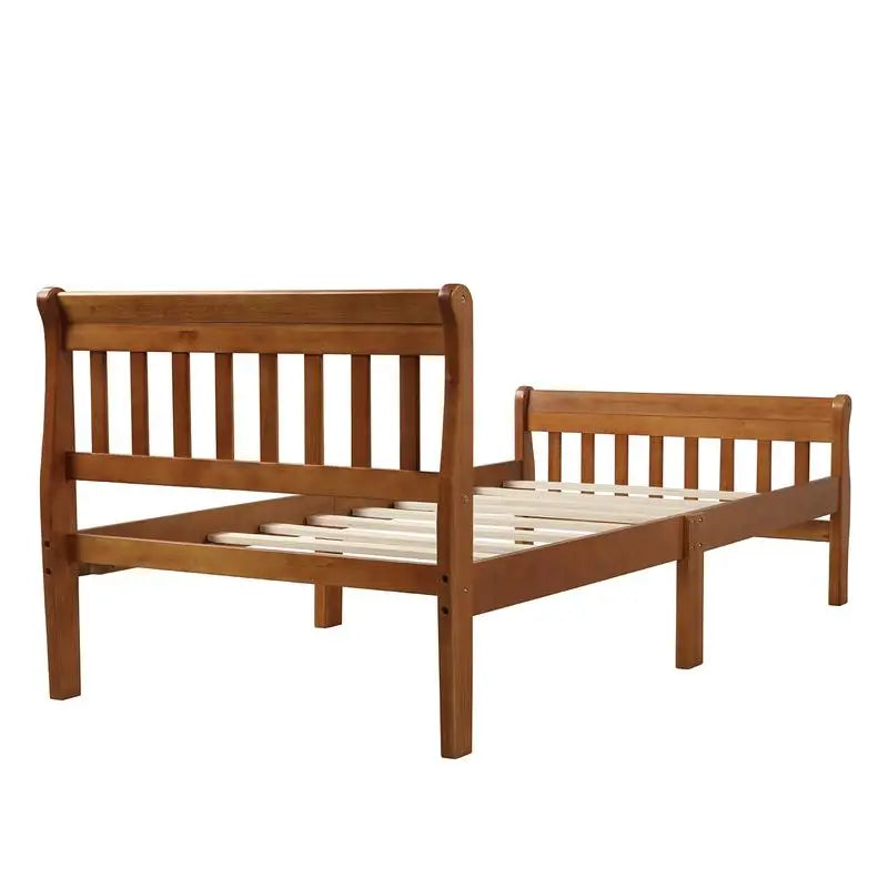 Twin Wood Platform Bed Frame with Headboard & Footboard, Sleigh Design, Sturdy Slat Support