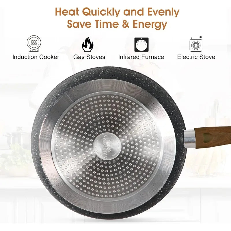 Kitchen Academy 17-Piece Induction Cookware Set – Nonstick Black Granite Pots & Pans Cooking Set