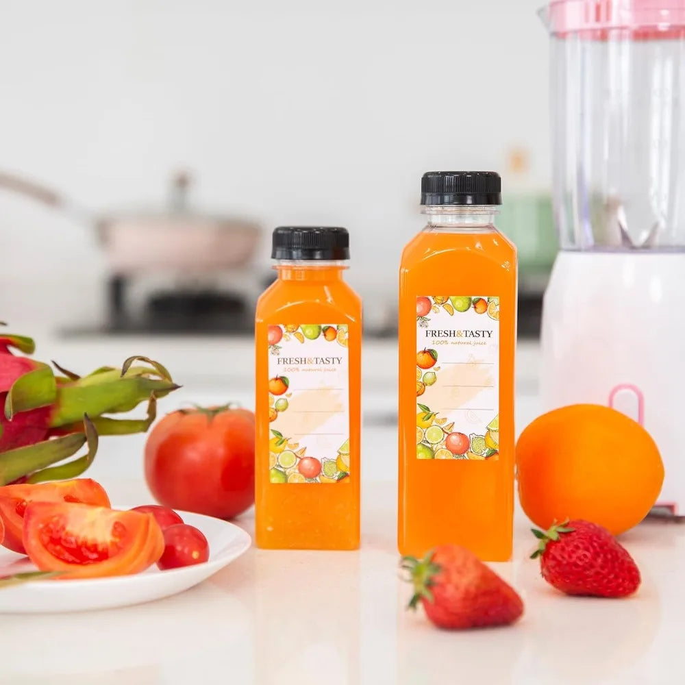 Hot-Sell! 100pcs 12oz Plastic Reusable Juice Bottles with Caps – Clear Bulk Beverage Containers with Lids, Labels, Funnel & Brush