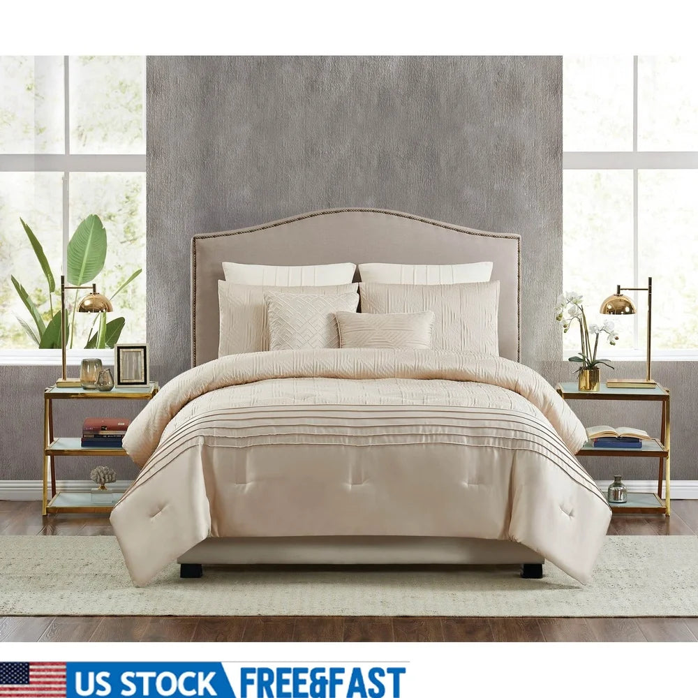 Luxurious 7-Piece Queen Comforter Set – Ivory Jacquard