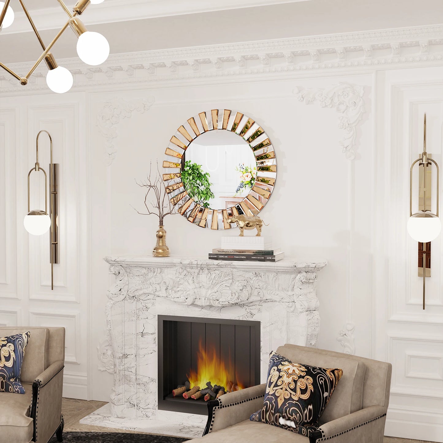 Round Sunburst Wall Mirror – Decorative Accent for Living Room or Entryway