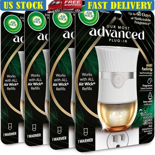 Advanced Plug-In Scented Oil Warmer – Home Air Freshener, Adjustable Settings, 4-Pack with Fragrance Boost & Refill Indicator