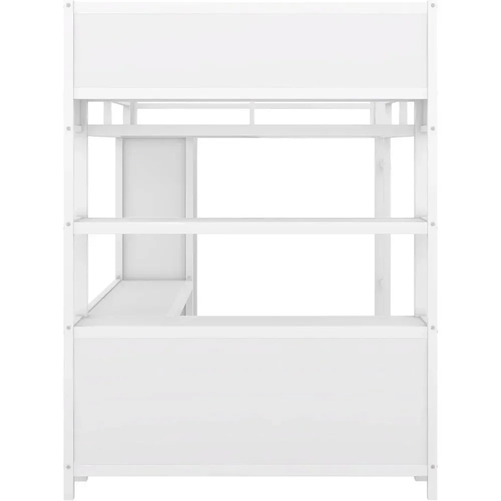 Heavy Duty Full Loft Bed with Storage Cubes, Shelves, Desk & Wardrobe
