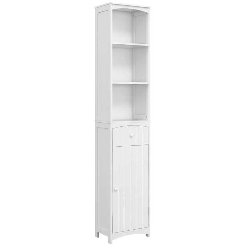 Bathroom Storage Cabinet, Free Standing Bathroom Storage Unit, Tall Linen Tower With 3-Tier Shelves And Drawer, White