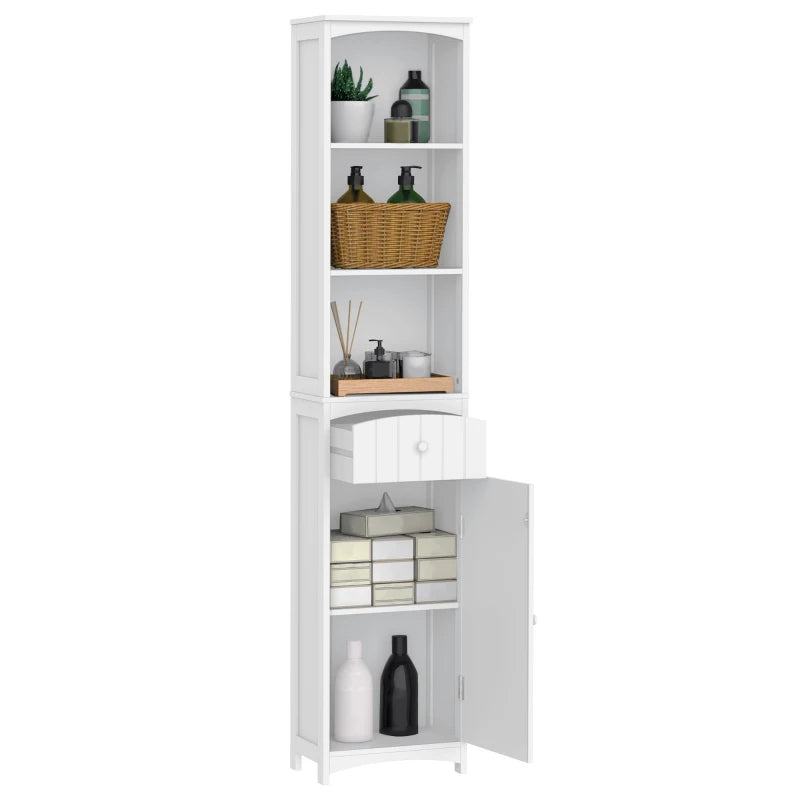 Bathroom Storage Cabinet, Free Standing Bathroom Storage Unit, Tall Linen Tower With 3-Tier Shelves And Drawer, White