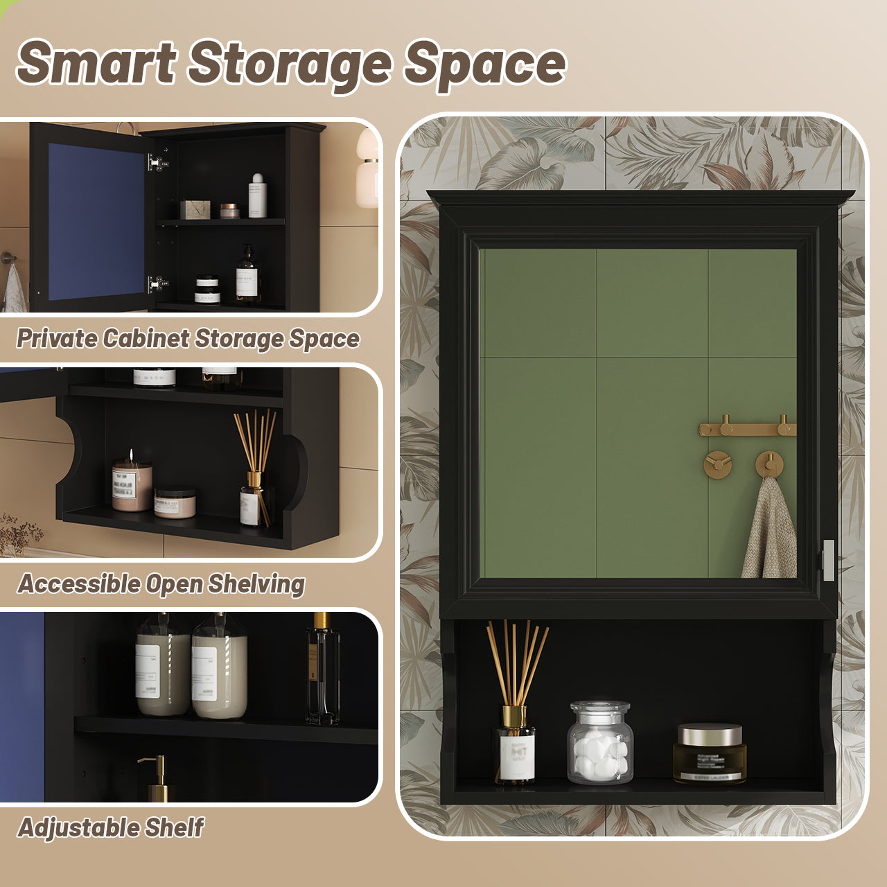 20 Wall Mounted Bathroom Storage Cabinet With Mirror, Wall Mounted Home Storage With Door, Mirrored Wall Medicine Cabinet