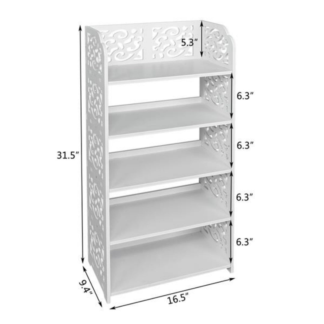 Wood-plastic Board Five Tiers Carved Shoe Rack White A