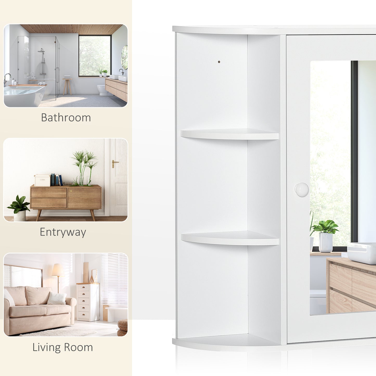 Bathroom Medicine Cabinet with Mirror, Bathroom Mirror Cabinet, Wall Mount Mirror Medicine Cabinet with Multiple Storage Shelves, White