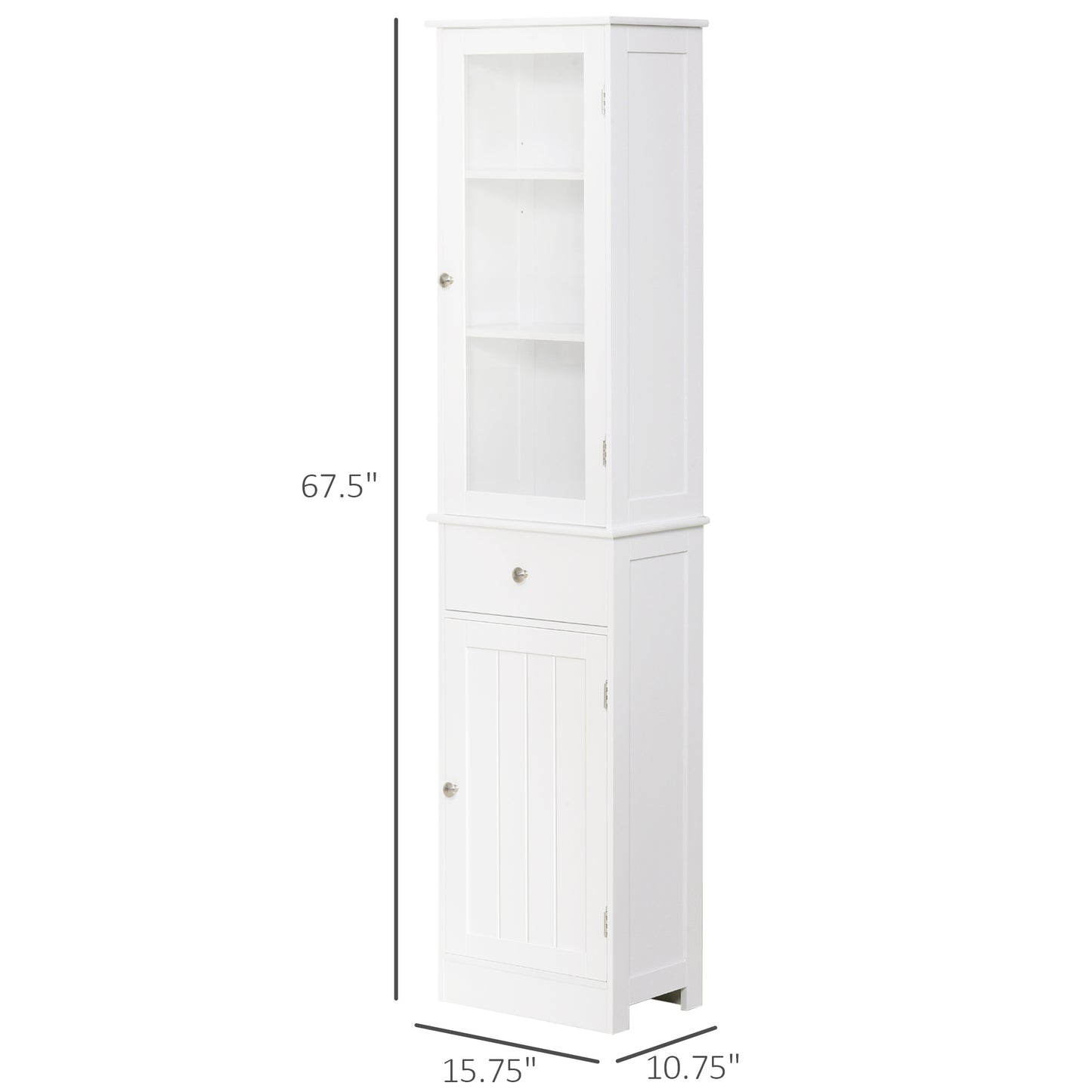 Slim Bathroom Storage Cabinet, Tall Bathroom Cabinet, Narrow Linen Tower with Acrylic Door, Drawer and Shelves, White
