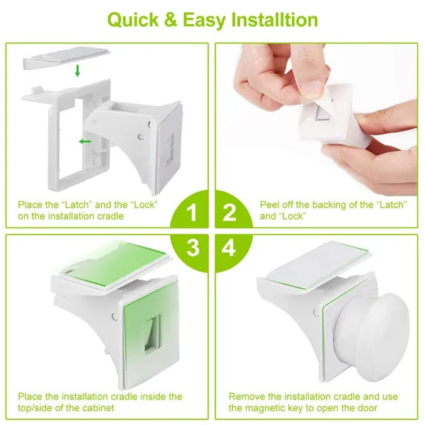 4Pcs Magnetic Cabinet Locks Child Safety Drawer Locks Adhesive Baby