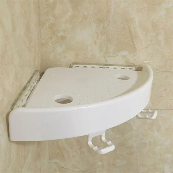 Bathroom Wall Corner Shelf Organizer  Kitchen Corner Storage Rack Non-Marking Shelf With Hooks