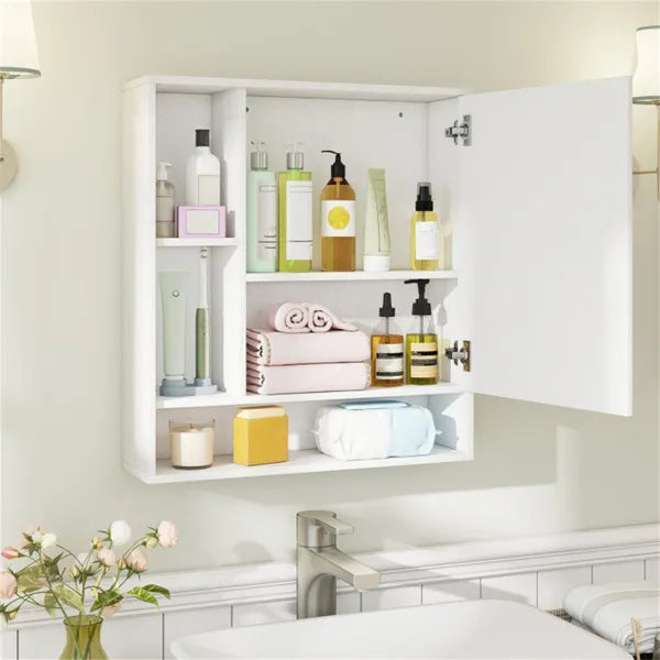 2 In 1 Mirrored Bathroom Wall Cabinet, Space-Saving Medicine Cabinet With Hidden Storage & Shelves - White