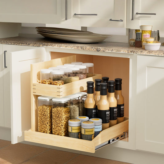 Under Sink Organizers And Storage 22  W X 21  D, 2 Tier Pull Out Cabinet Organizer With Hard Close, Adjustable Pull Out Cabinet Organizer With U Bracket For Bathroom Kitchen Left