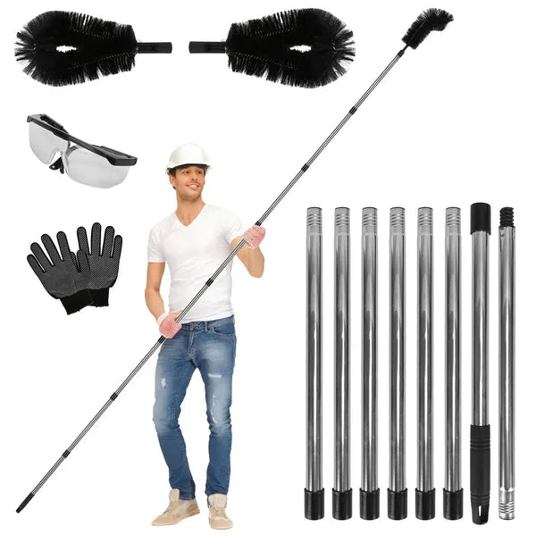 11.5FT Gutter Cleaning Brush With Telescoping Handle Rain Gutter Cleaner Extendable Gutter Cleaning Tool From The Ground With 2 Angled Brushes Anti-slip Gloves Goggles GPCT5351