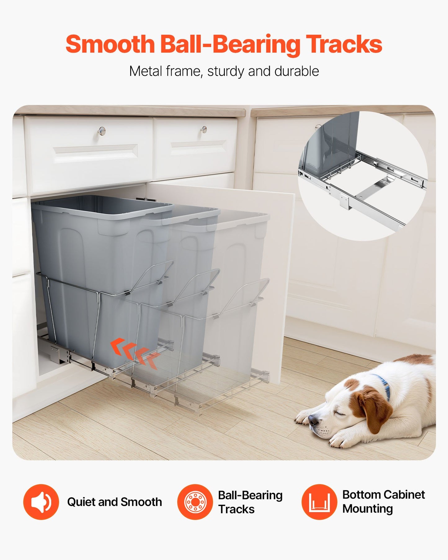 35QT Pullout Waste Container Under Cabinet Kitchen Garbage Bin Trash Can